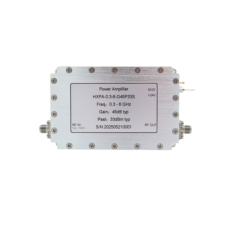 HamGeek HXPA-0.3-6-G45P33S 0.3-6GHz 2W Power Amplifier Power Amp with 45dB Gain and Stainless Steel SMA Female Connector
