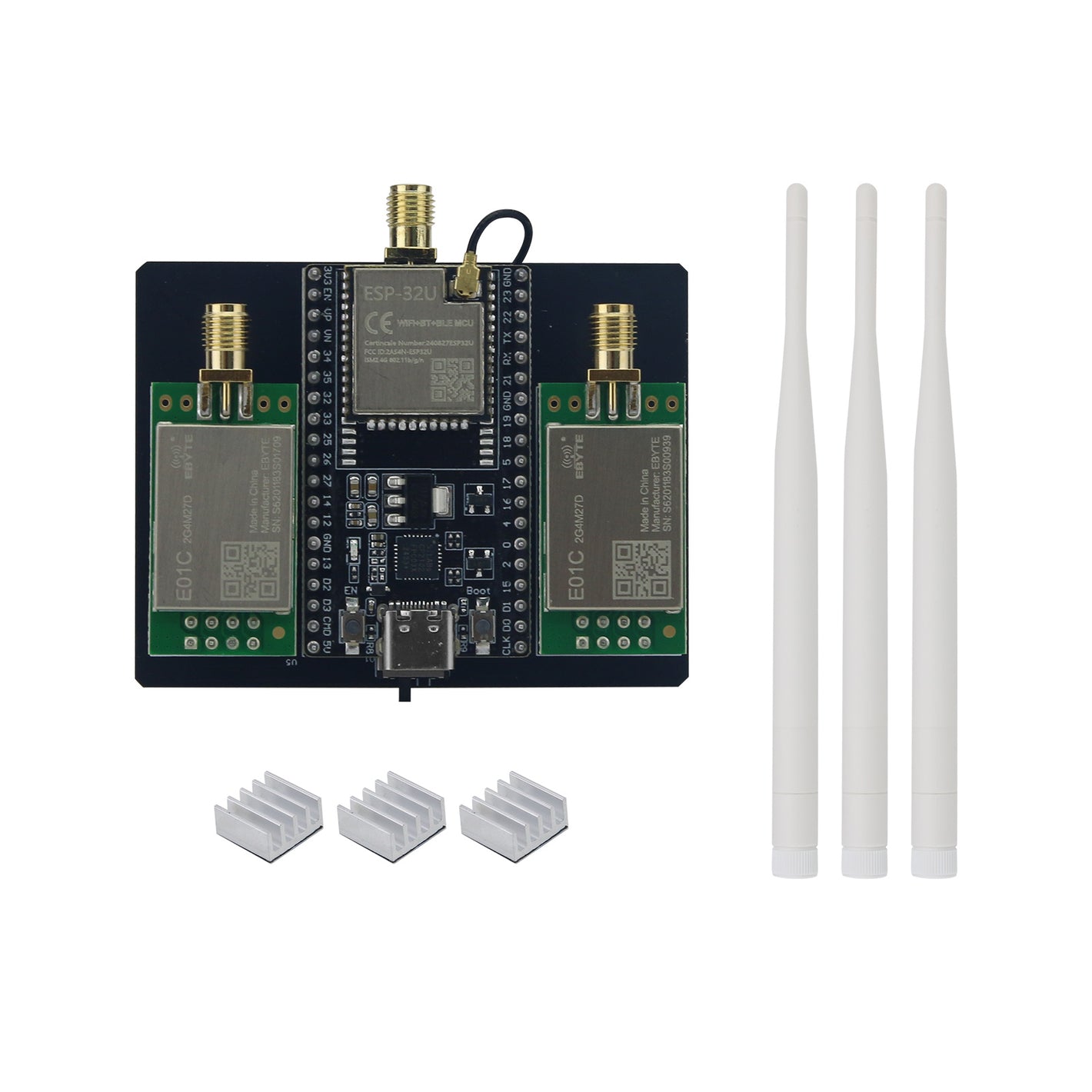 HamGeek ESP32 DevKitC NRF24L01 PA LNA 2.4GHz Wireless Module Bluetooth WiFi Development Board with 12dBi/8dBi Antennas
