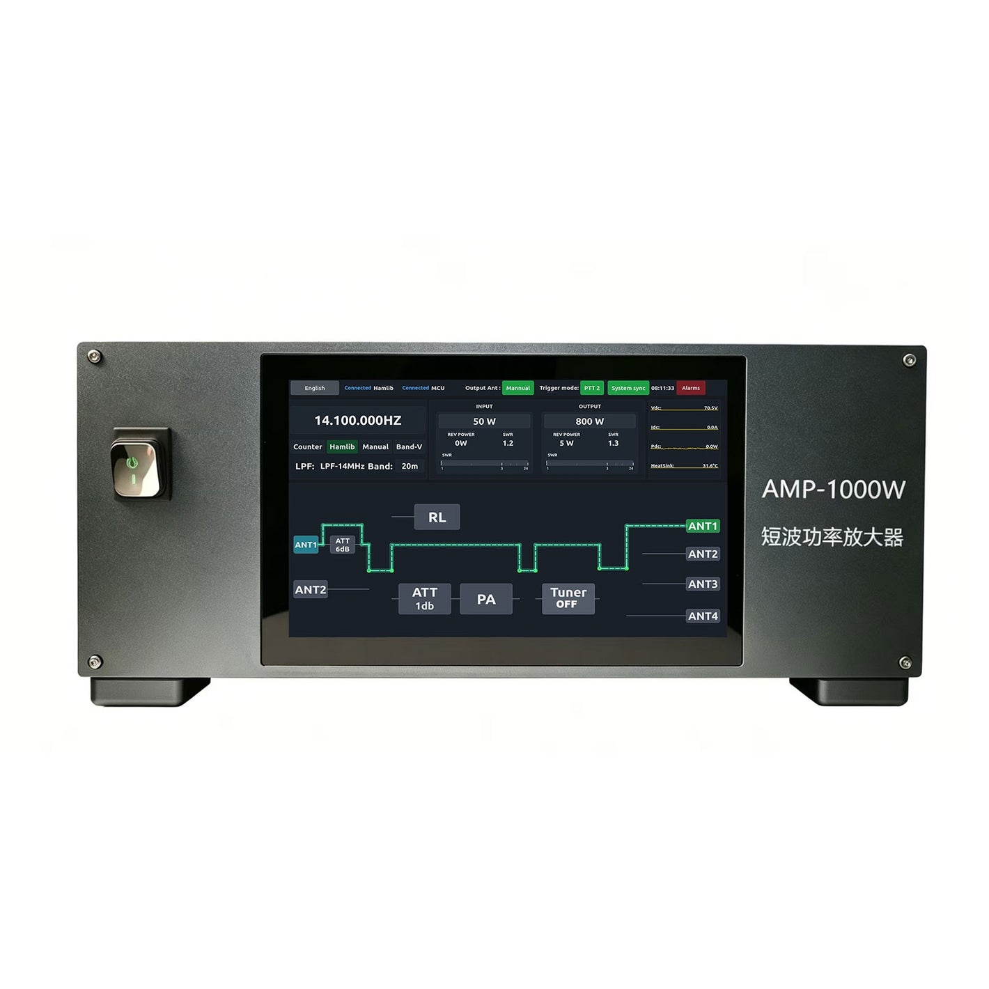 HamGeek AMP-1000W Automatic HF Power Amplifier 1.8-74MHz, 1000W CW / 1.2KW PEP, Built-in Antenna Tuner