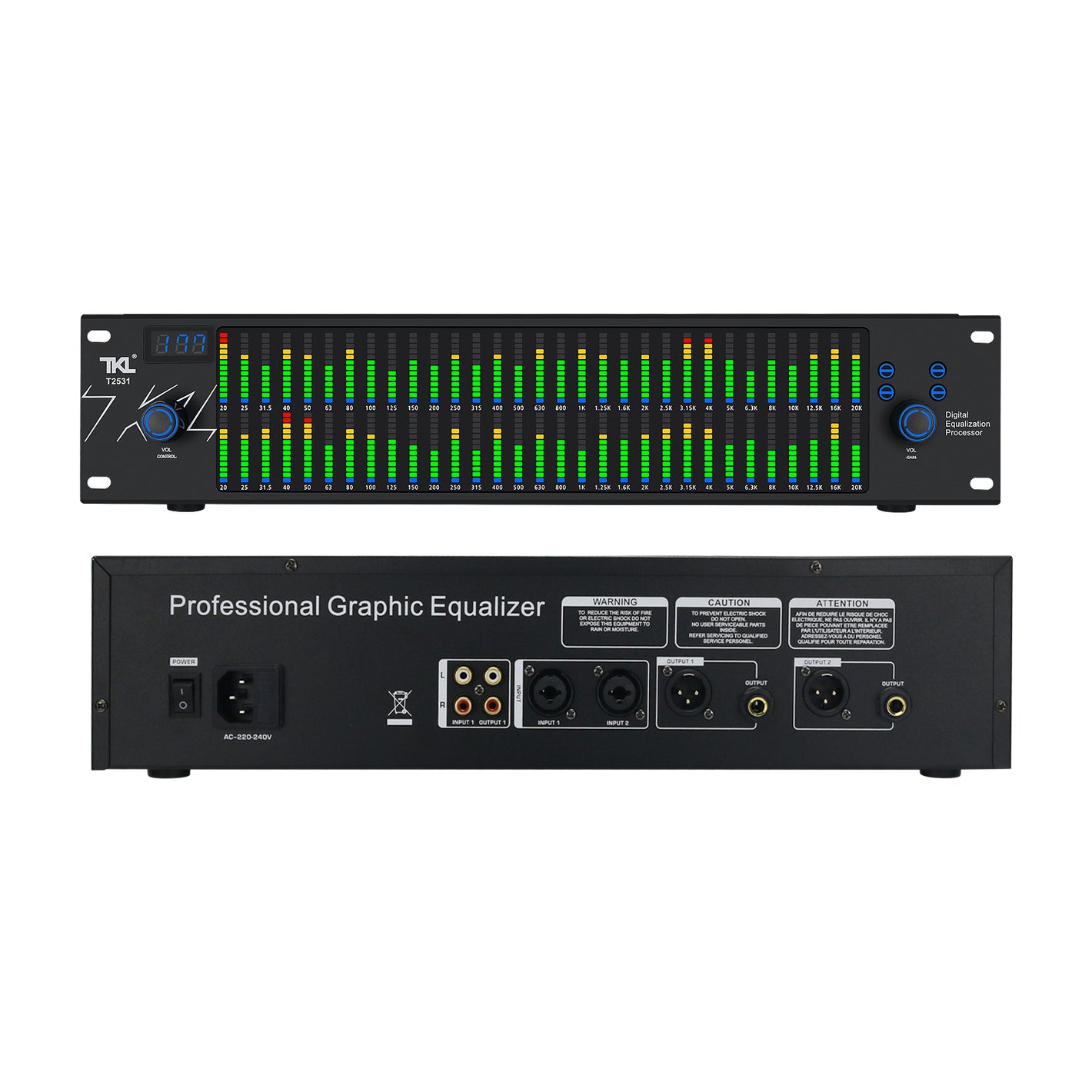 HamGeek T2531 Professional Graphic Equalizer Audio Processor Two 31-Band Spectrum Display For Home Stage