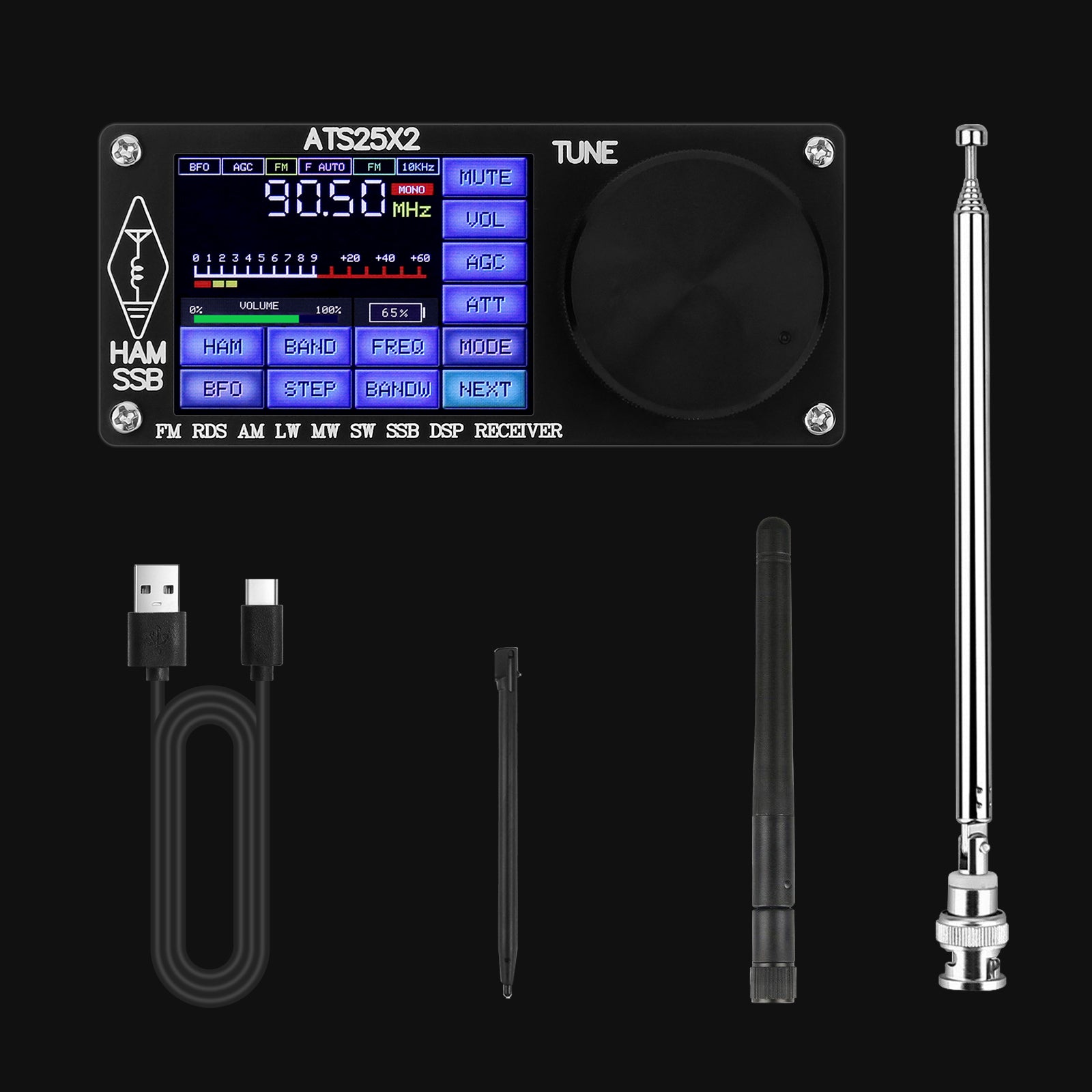 ATS25X2 Radio Receiver FM RDS AM LW MW SW SSB DSP Receiver With WIFI Antenna, 2.4 Color Touch Screen Display ATS25X2 Radio Receiver FM RDS AM LW MW SW SSB DSP Receiver With WIFI Antenna, 2.4 Color Touch Screen Display
